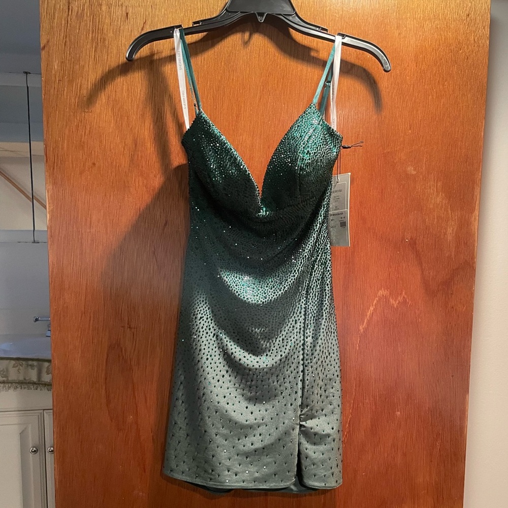 Emerald green beaded mini dress
